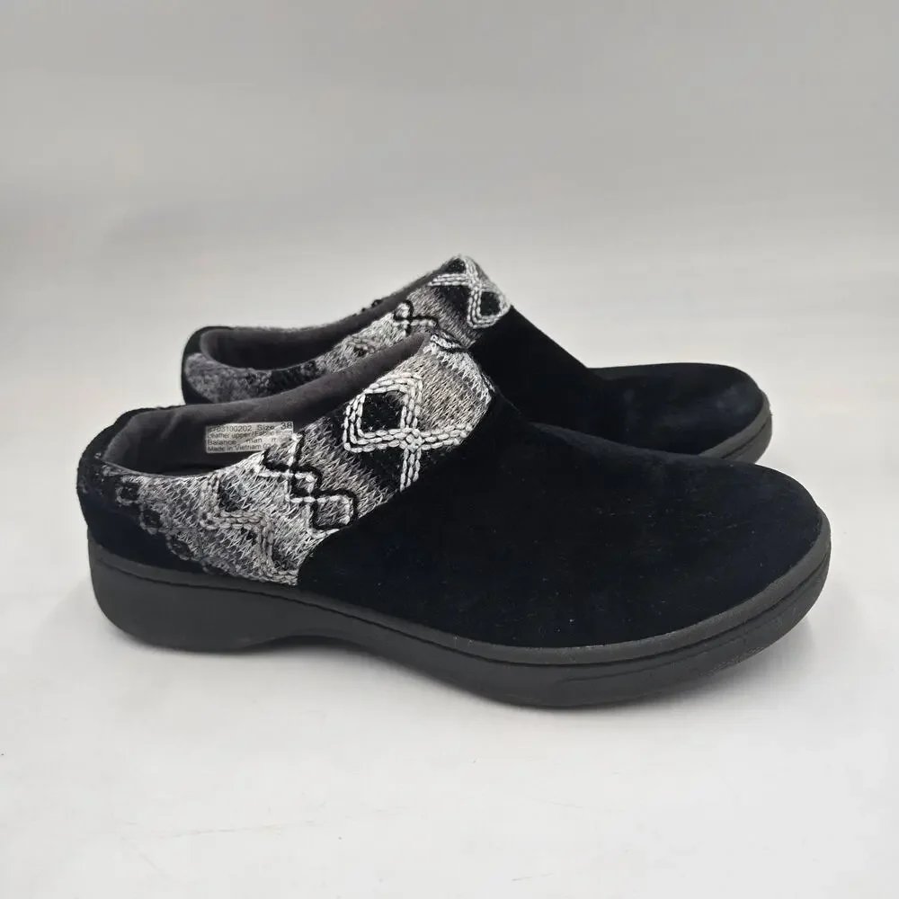 Dansko Black Suede Brittany Sweater Cuff Slip On Clog Mules sz 38 US 7.5 Comfort
